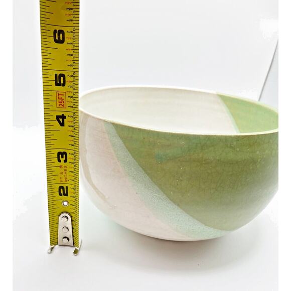 Studio Art Pottery Bowl Hand Thrown Shades Of Green White Glazed Artist Signed - Picture 13 of 13
